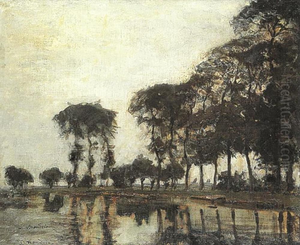 Bend in the Gein with poplars II Oil Painting by Piet Mondrian