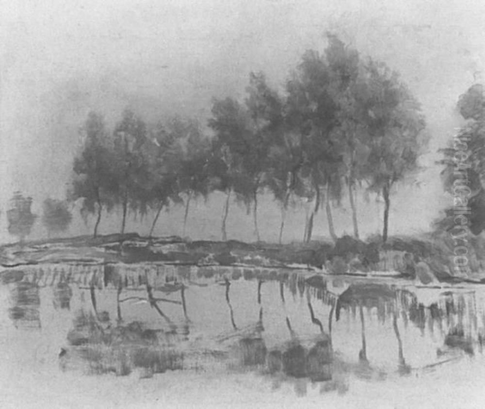 Bend in the Gein with row of eleven poplars I Oil Painting by Piet Mondrian