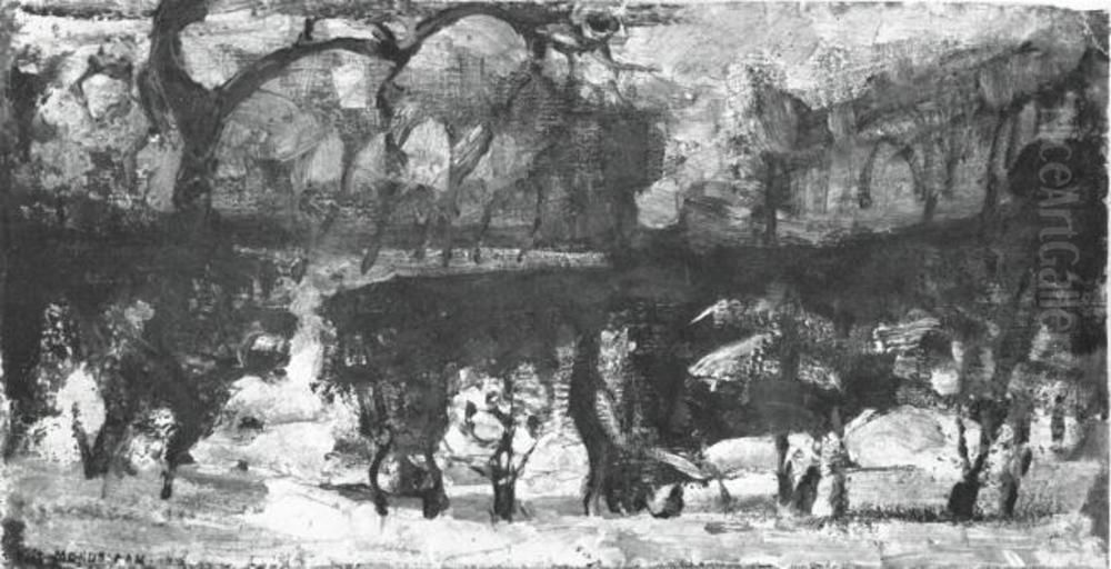 Landscape with appel tree at left Oil Painting by Piet Mondrian