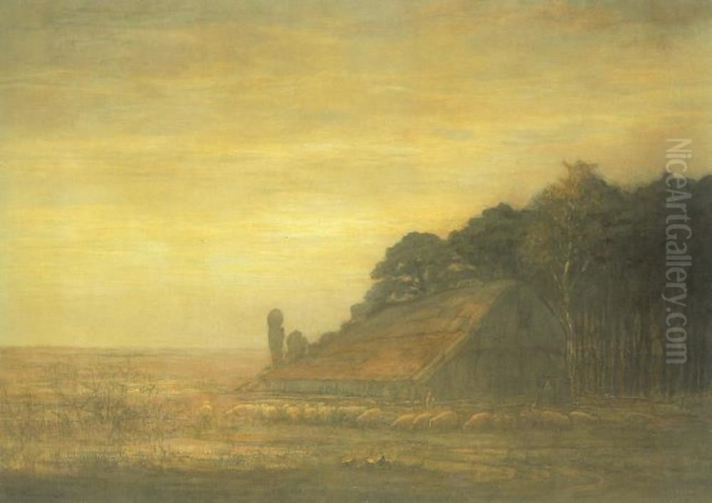 Sheepfold with flock of sheep Oil Painting by Piet Mondrian