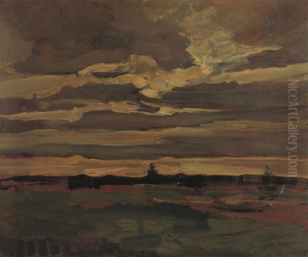 Evening sky with luminous cloud streaks Oil Painting by Piet Mondrian