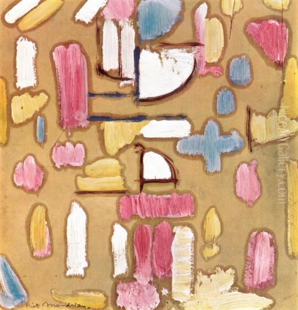 Color study with pink, blue, yellow and white Oil Painting by Piet Mondrian