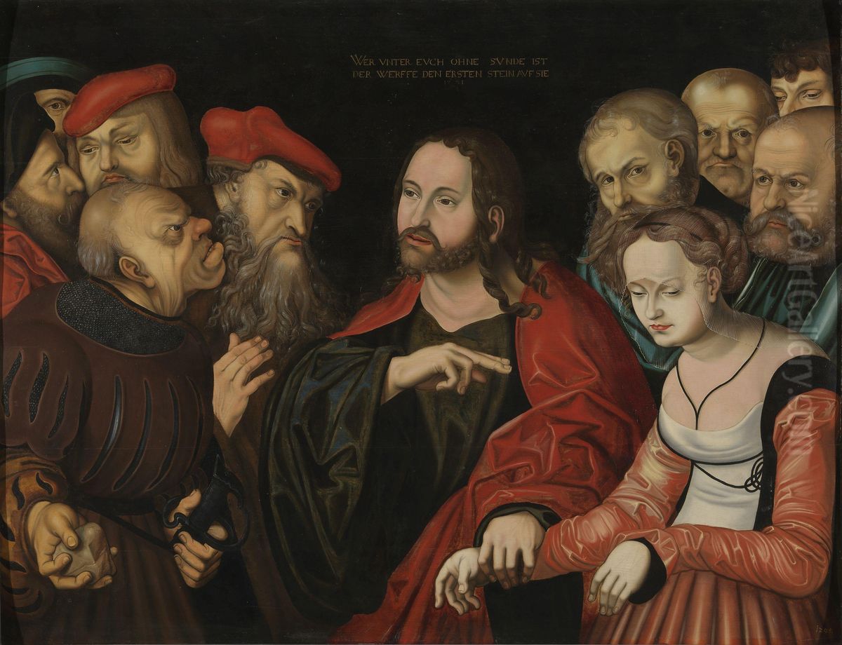 Kristus og ekteskapsbrytersken Oil Painting by Lucas Cranach the Elder