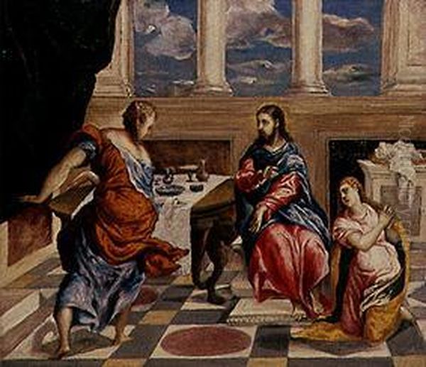 Christ in the House of Mary and Martha Oil Painting by El Greco