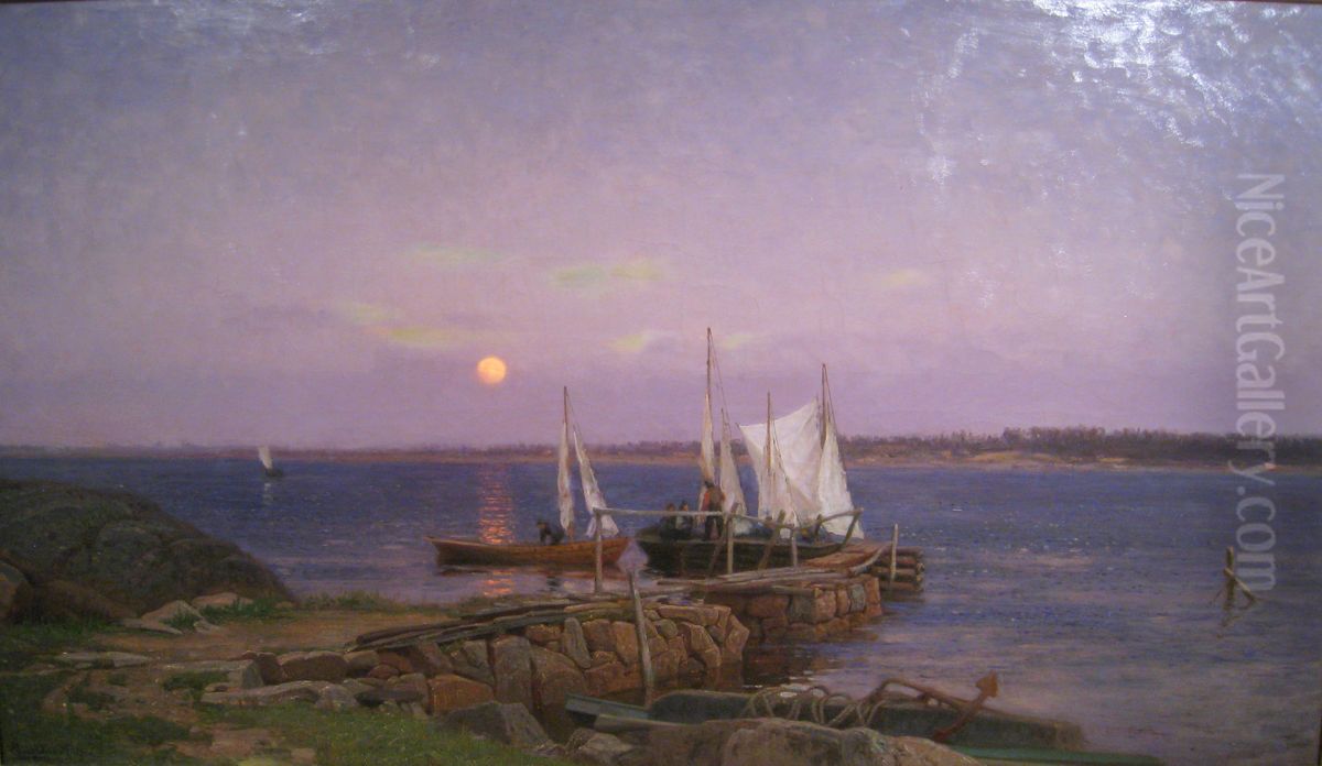 Summer night at Arisholmen Oil Painting by Amaldus Nielsen