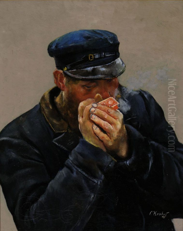 The pilot is having a cigarette Oil Painting by Christian Krohg