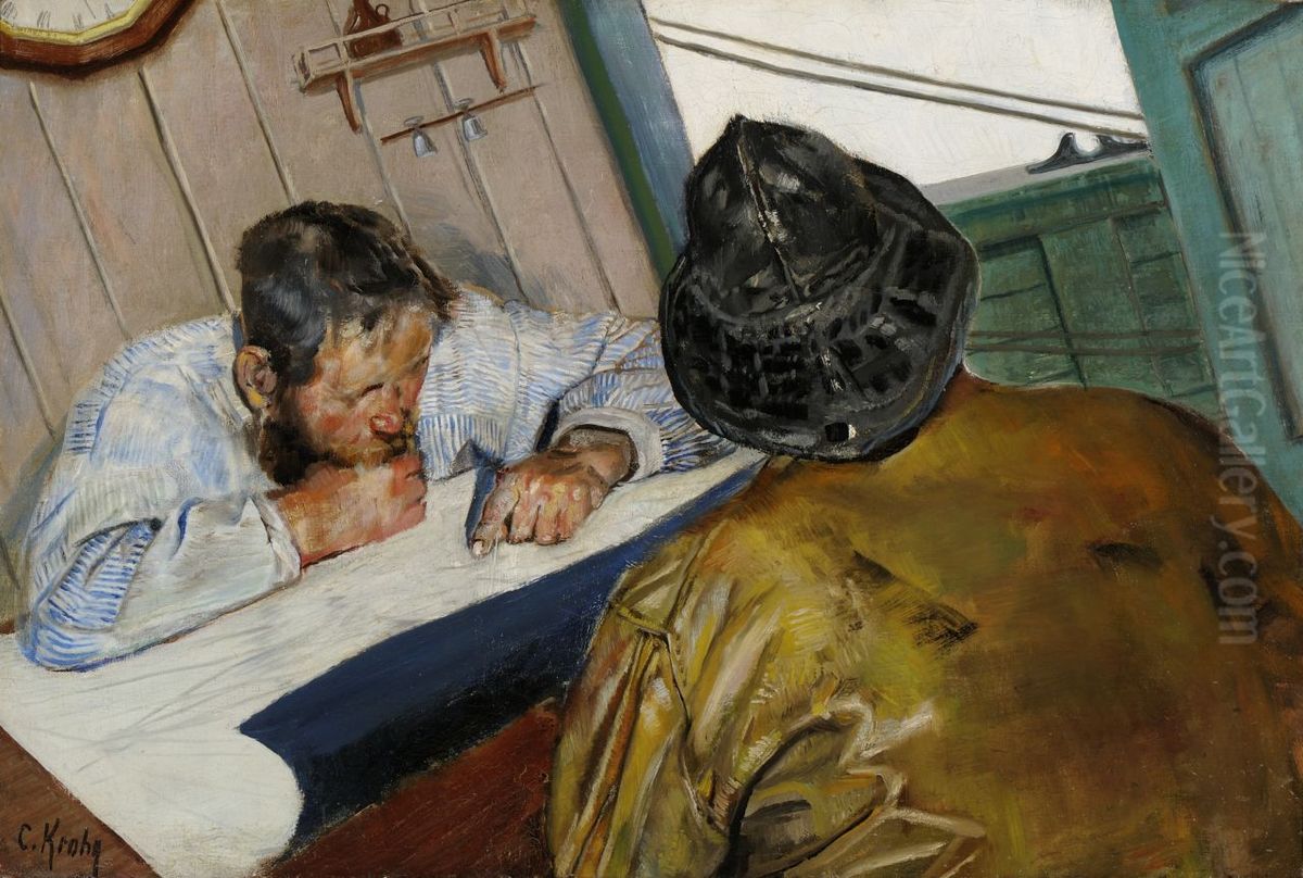 Studying the draft Oil Painting by Christian Krohg