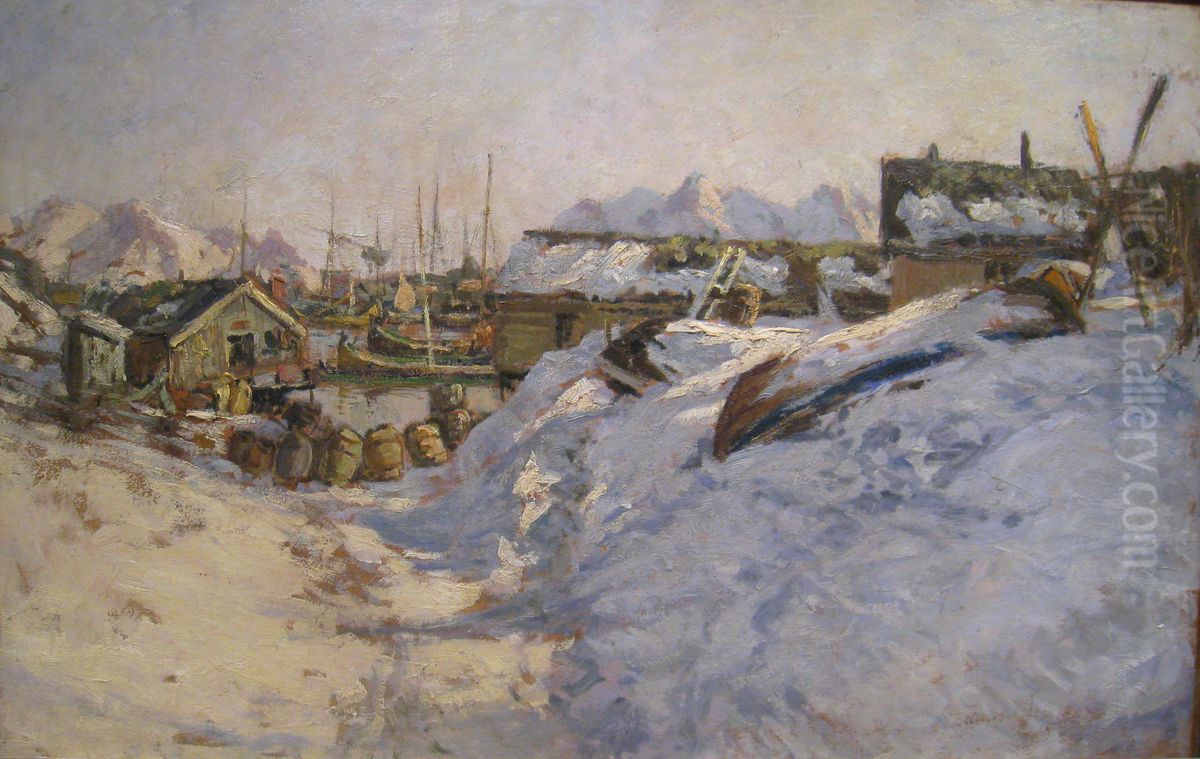 Vinter i Lofoten Oil Painting by Gunnar Berg