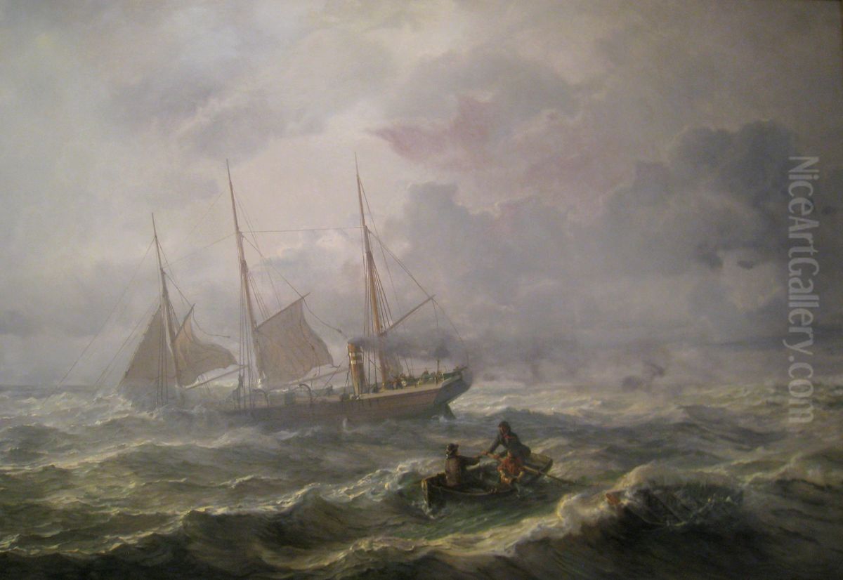 Berging av tom livbat Oil Painting by Johan Jacob Bennetter