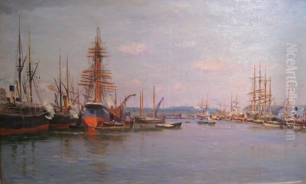 Fra Rouen havn Oil Painting by Johannes Grimelund