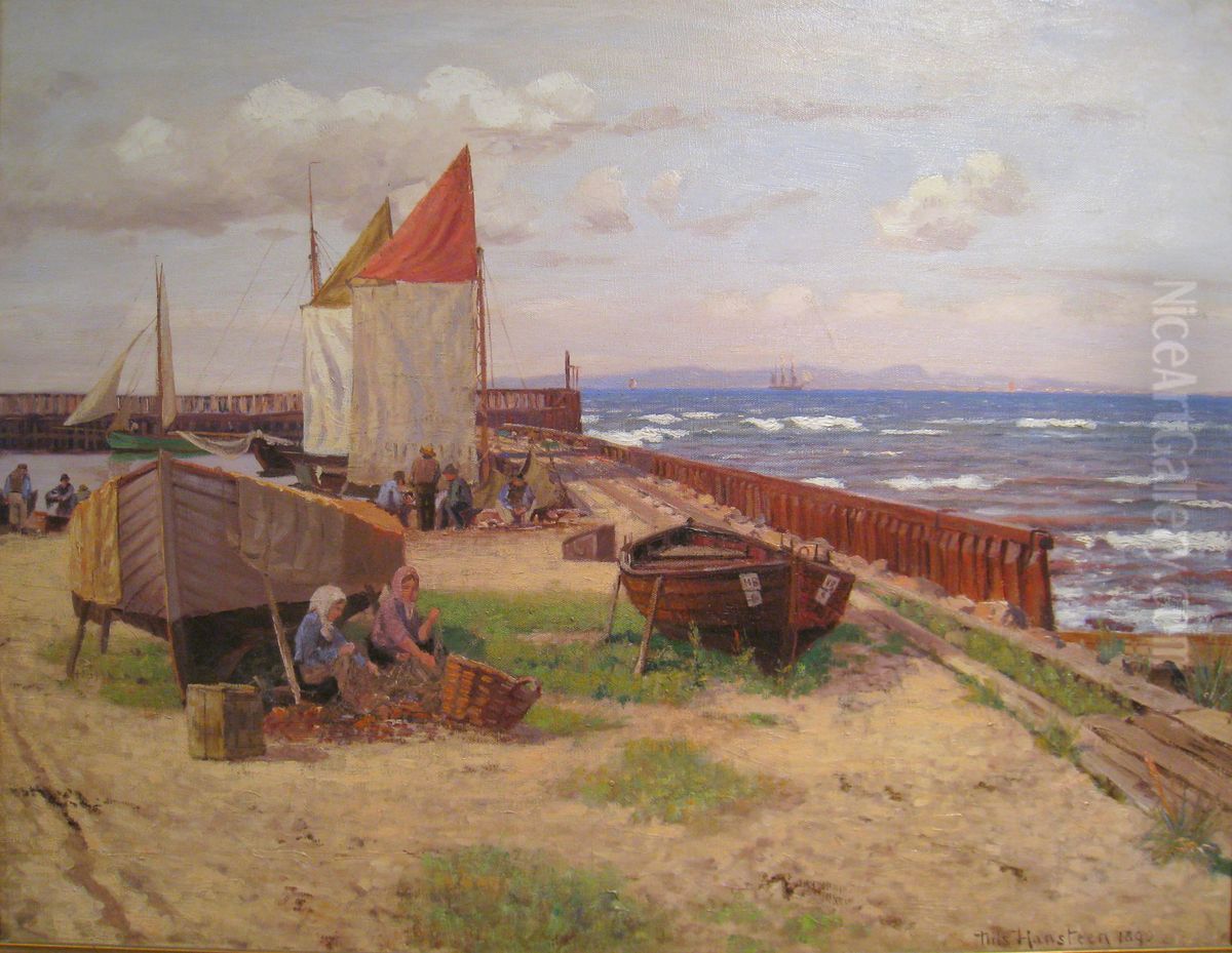 Strandmotiv fra Danmark Oil Painting by Nils Hansteen