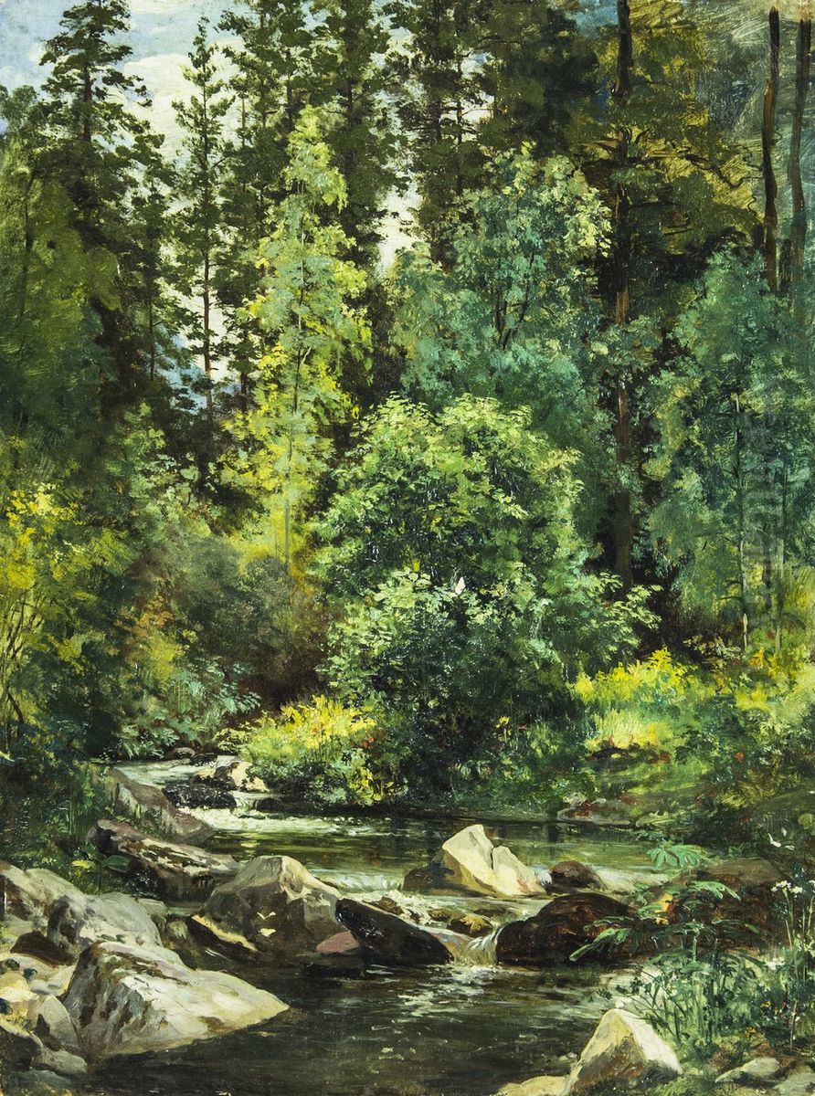 Forest river Oil Painting by Ivan Shishkin