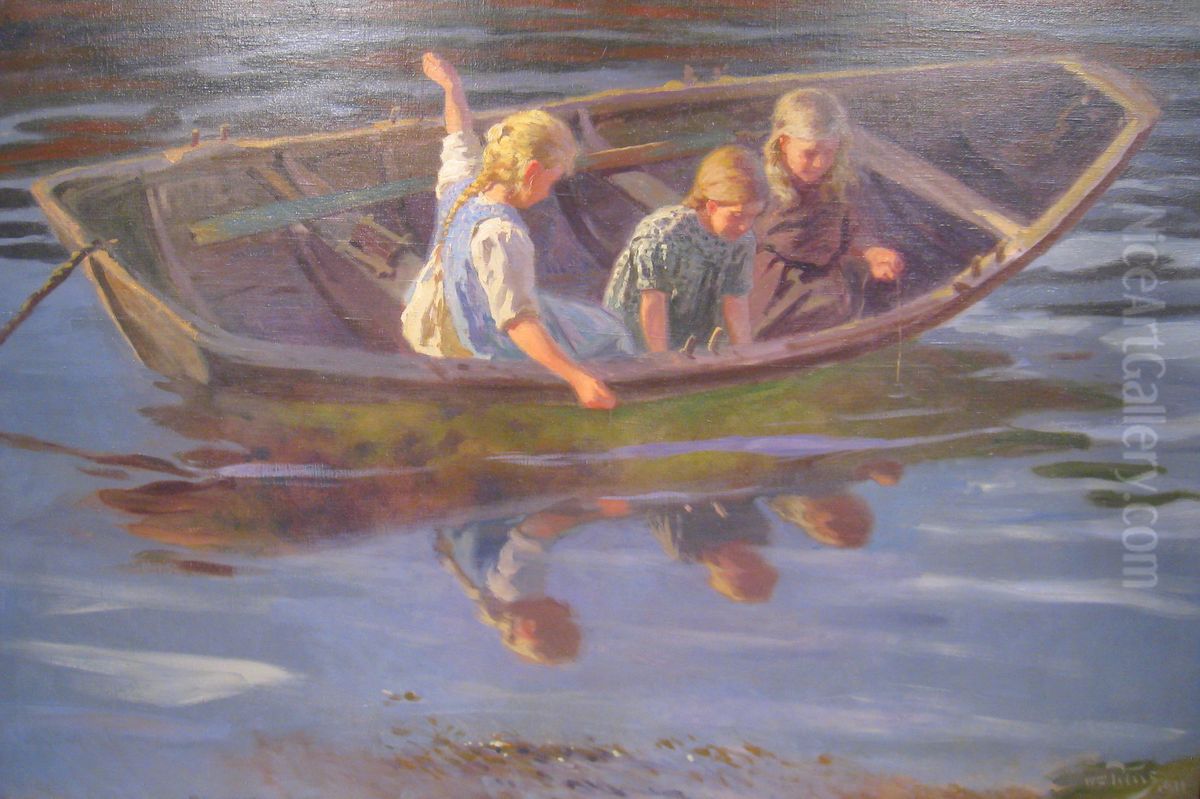 Crab catchers Oil Painting by Wilhelm Peters