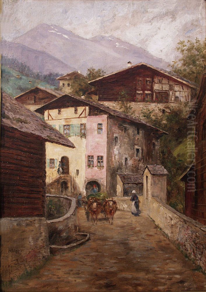 Street in Grins at Arlberg Oil Painting by Richard Lipps