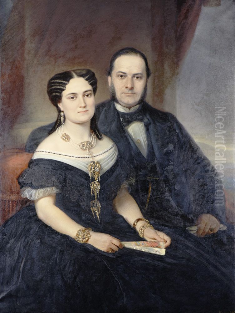 Retrato de Jose Iglesias e sua Mulher Oil Painting by Jose Rodrigues