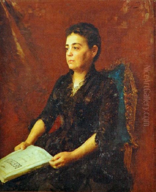 Portrait of Maria Amalia Ferreira Lage Oil Painting by Jose Julio de Sousa Pinto