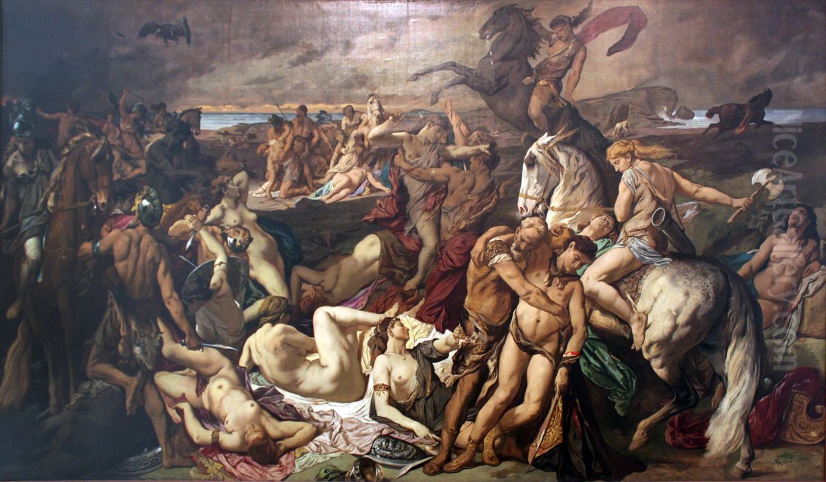 The Battle of the Amazons (Second Version) Oil Painting by Anselm Friedrich Feuerbach