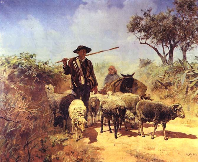 Guardando o rebanho Oil Painting by Antonio Carvalho de Silva Porto