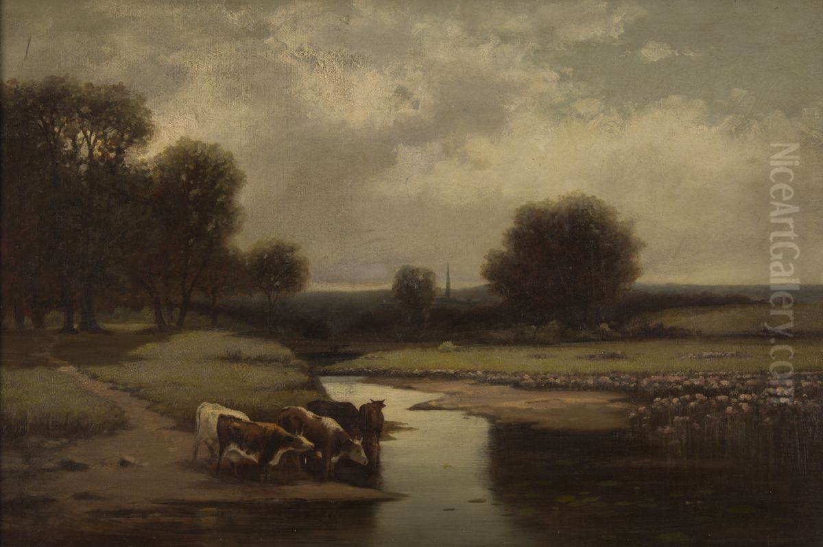 Landscape with Cows. Oil Painting by unknown