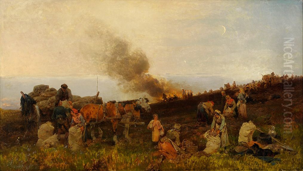 Potato harvest Oil Painting by Emil Hallatz