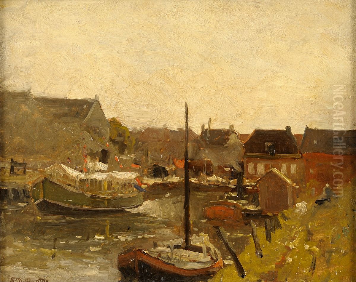 Kleiner Fischerhafen in Holland. Oil Painting by Gerhard Morgenstjerne Munthe