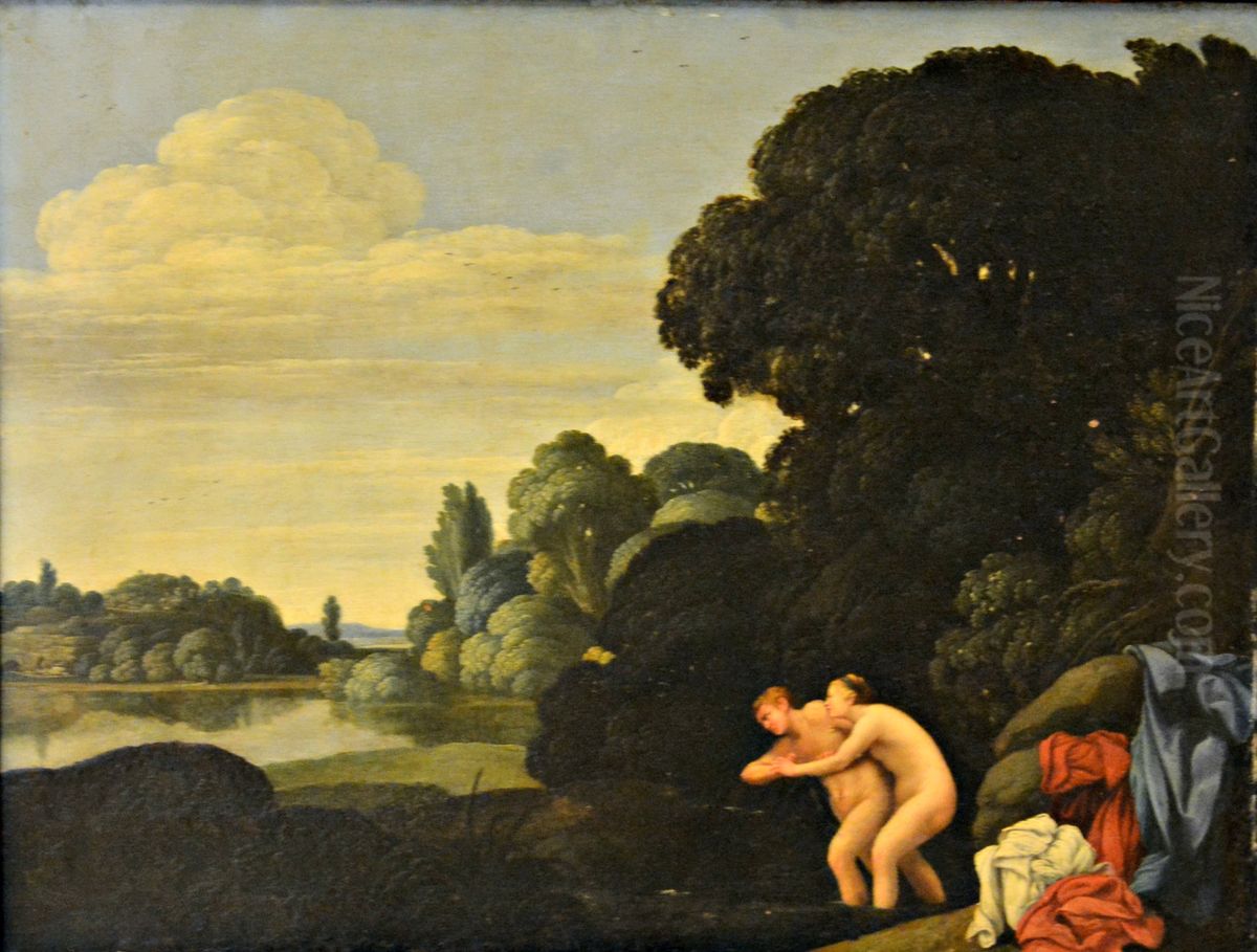 Landscape with Salmacis and Hermaphroditus Oil Painting by Carlo Saraceni