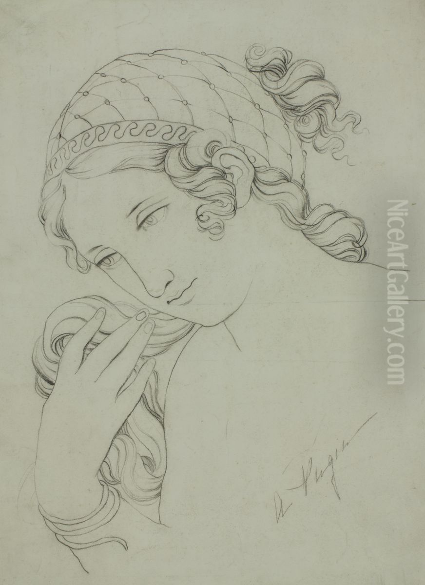 Classical Woman's Head. Oil Painting by Augustus Charles Pugin