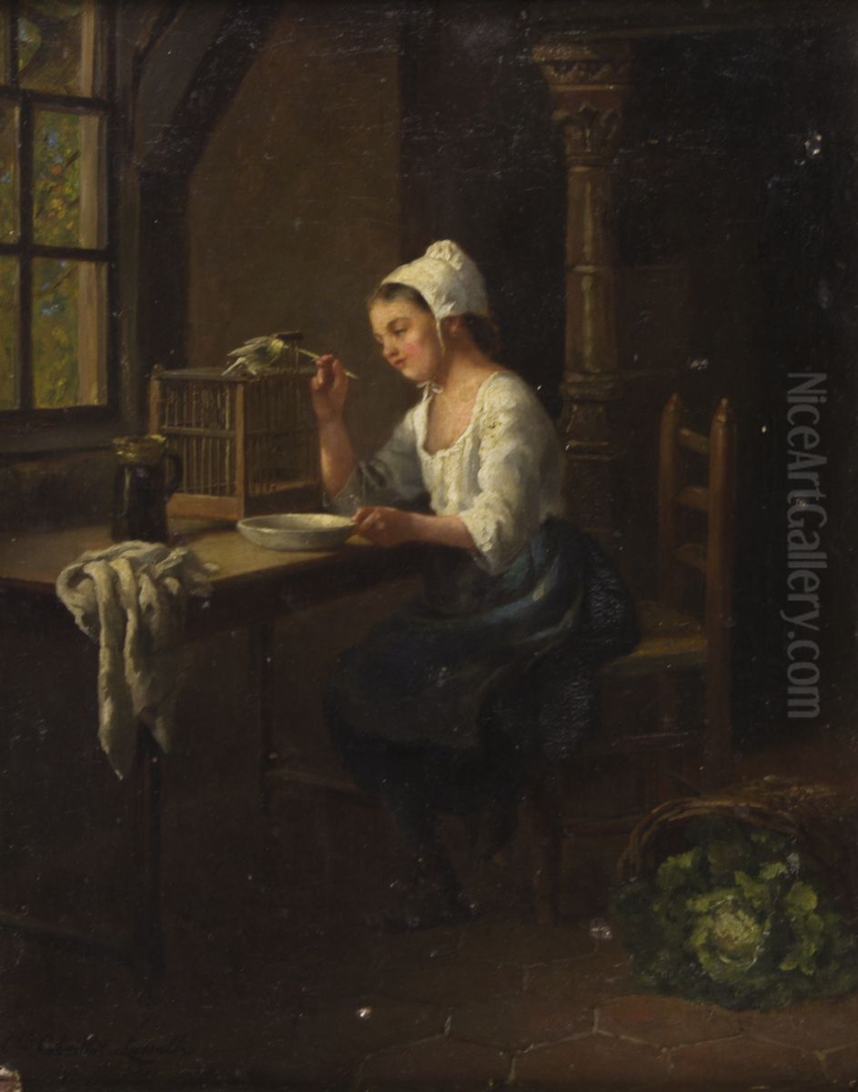 Dutch Interior. Oil Painting by Louis-Simon Cabaillot-Lassalle