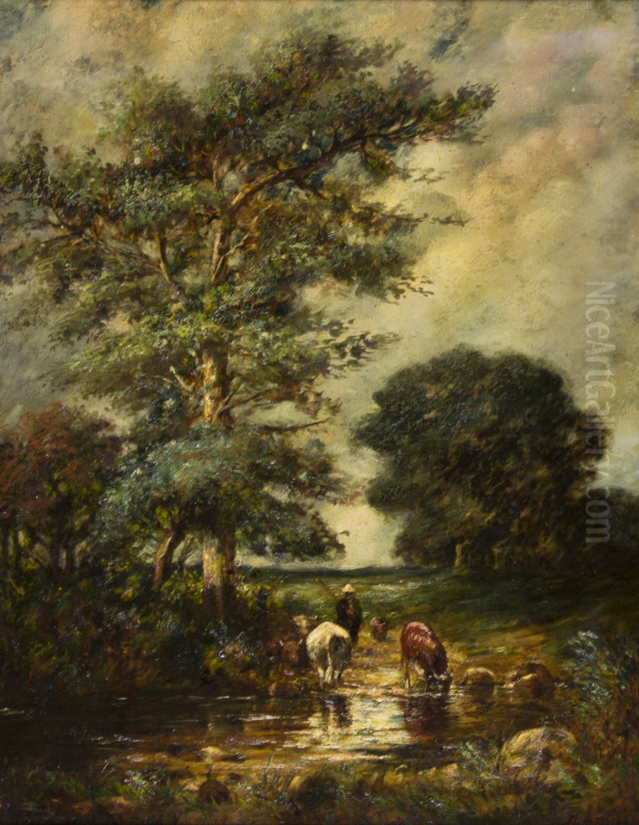 Rural Landscape with Cows. Oil Painting by Jules Dupre