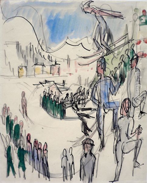 Ski Jumpers Oil Painting by Ernst Ludwig Kirchner