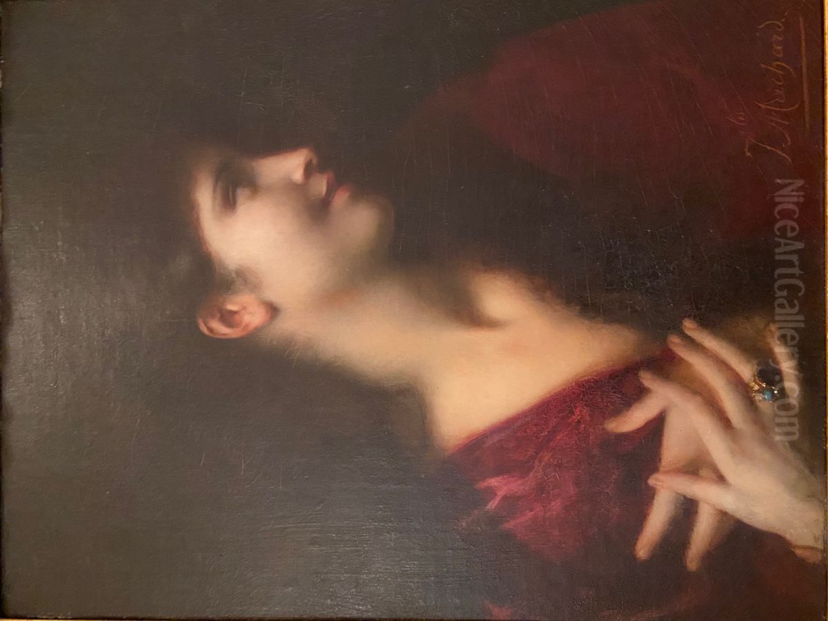 Woman Looking to Right. Oil Painting by Jules Machard