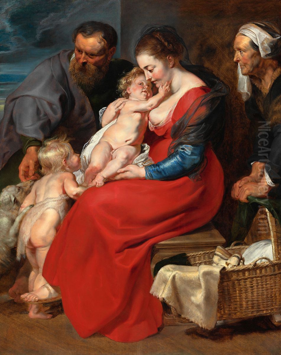 The Holy Family with Saint Elizabeth and Saint John Oil Painting by (studio of) Rubens, Peter Paul