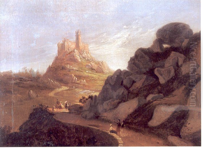 The Estrada da Pena (Road to Pena) in the Sintra Mountains Oil Painting by Joao Cristino Da Silva