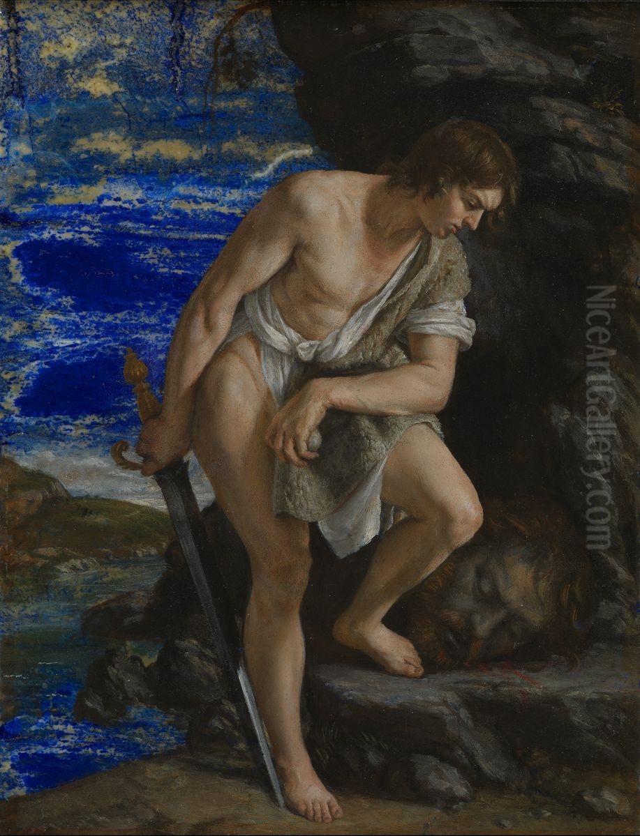 David contemplating the Head of Goliath Oil Painting by Orazio Gentileschi