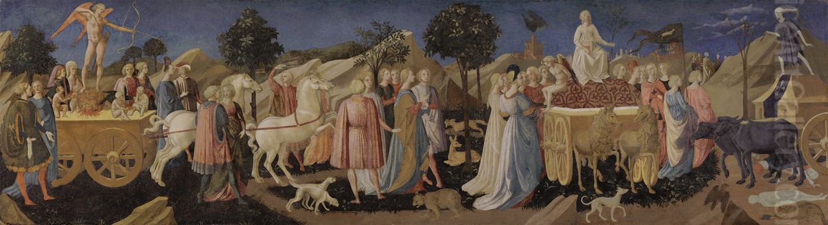 The Triumphs of Love, Chastity and Death Oil Painting by Pesellino