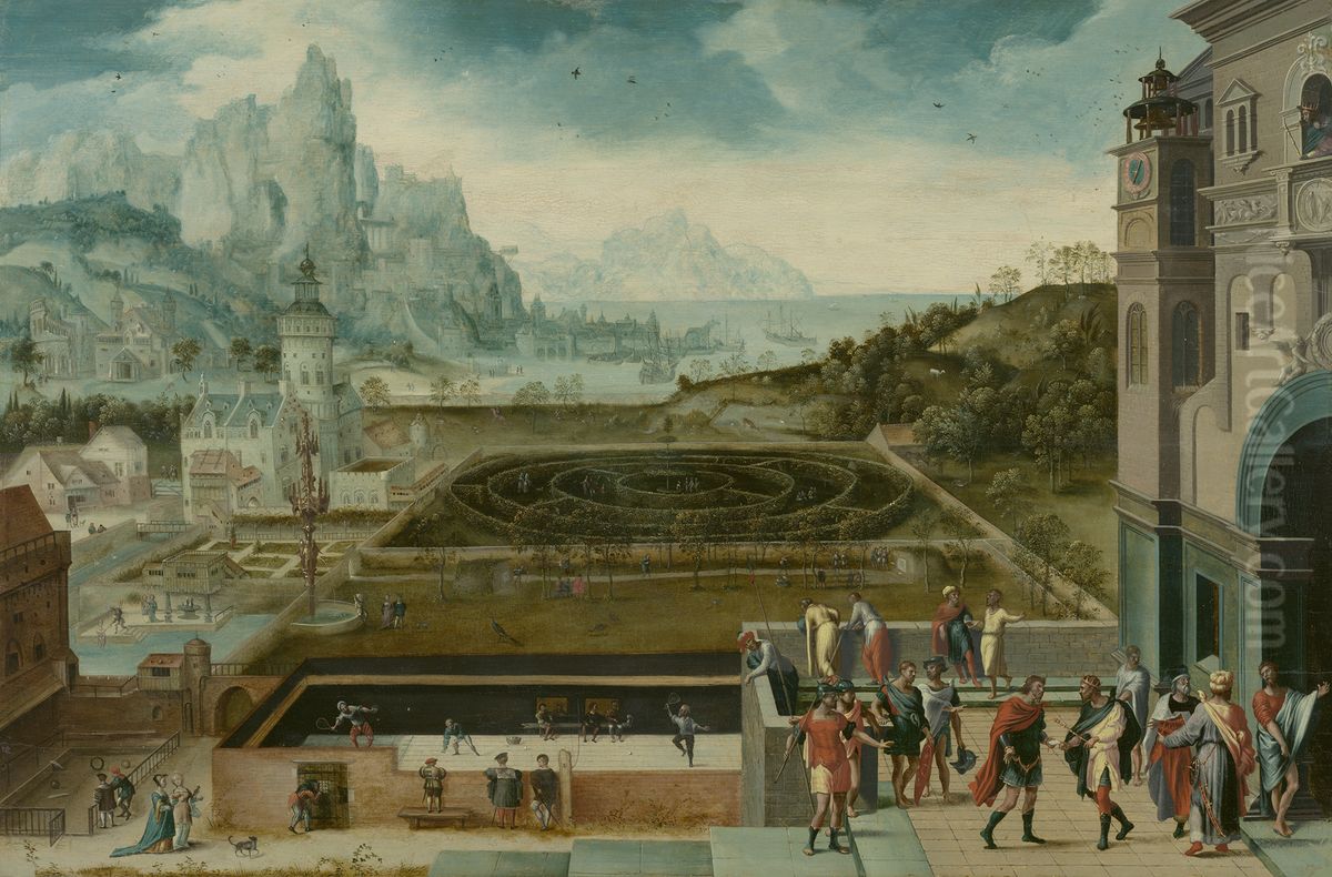 Landscape with David and Bathsheba Oil Painting by Herri met de Bles