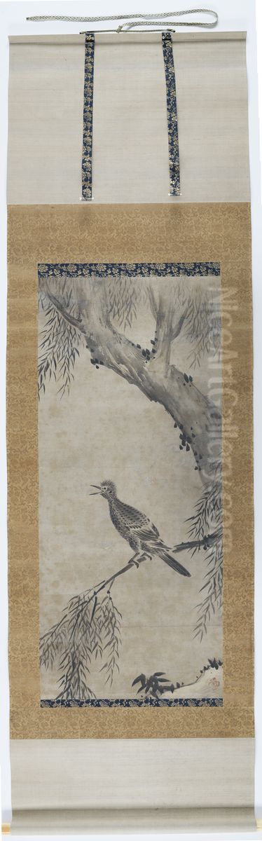 Cuckoo Seated on a Branch Oil Painting by Kano Motonobu