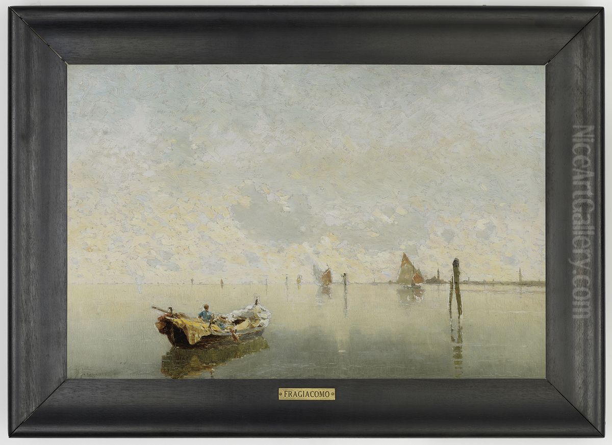 A Venetian Lagoon Oil Painting by Pietro Fragiacomo