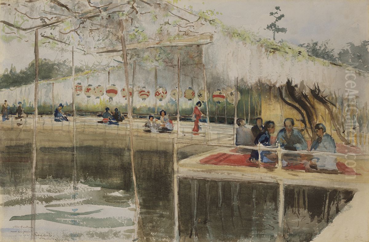 A Japanese Tea-House Oil Painting by Ralph Wormsley Curtis