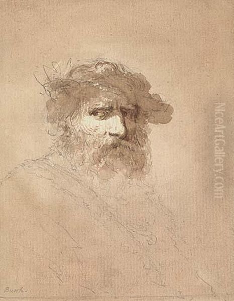 Head Of A Bearded Old Man With A Cap<</b&gt Oil Painting by Benedictus Busch