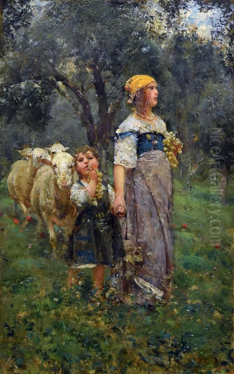 Bringing Home the Sheep Oil Painting by Francesco Paolo Michetti