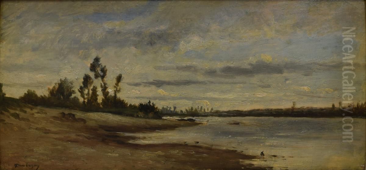 By the River Oil Painting by Charles-Francois Daubigny