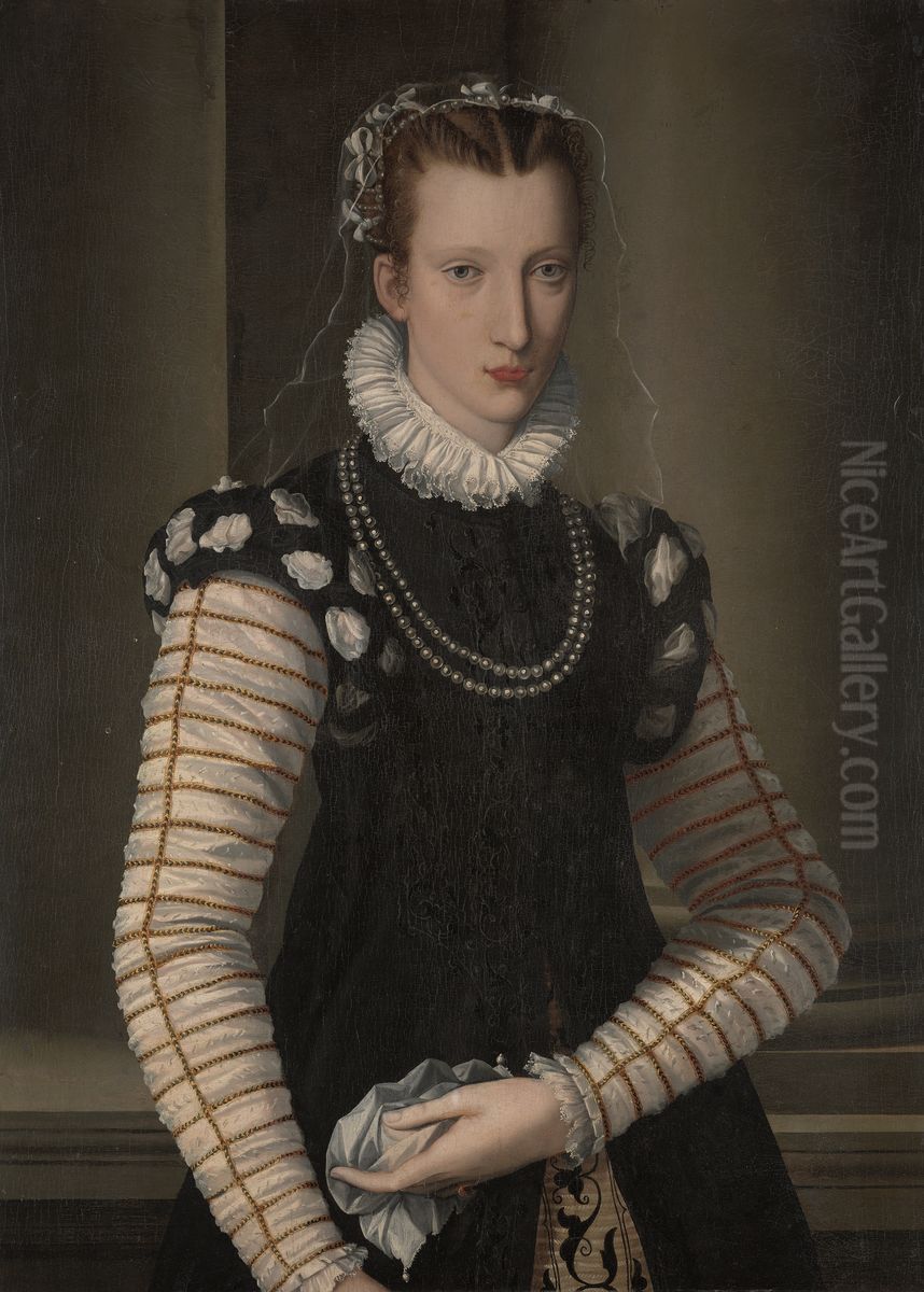 Portrait of a Lady in Black and White Oil Painting by Alessandro Allori