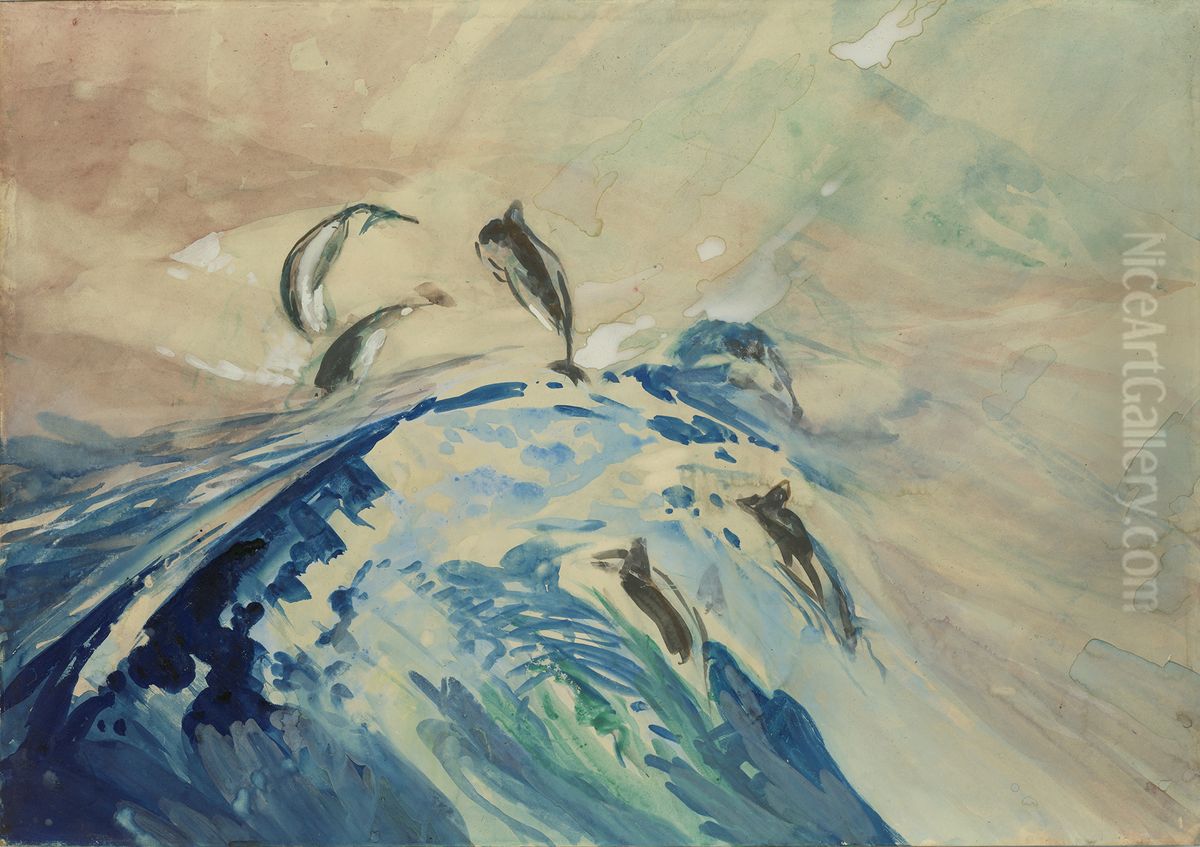 Porpoises Oil Painting by Charles Herbert Woodbury