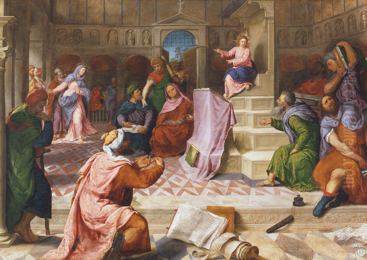 Christ Disputing in the Temple Oil Painting by Paris Bordone