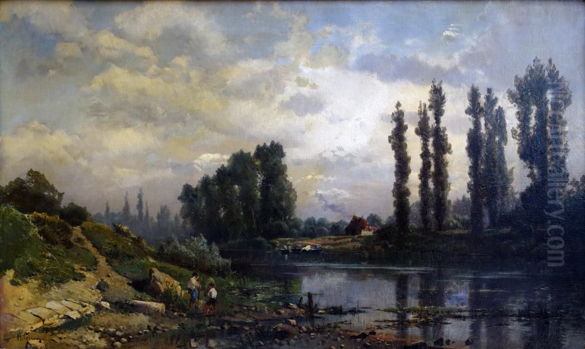 Lombardy Poplars Oil Painting by Hermann David Solomon Corrodi