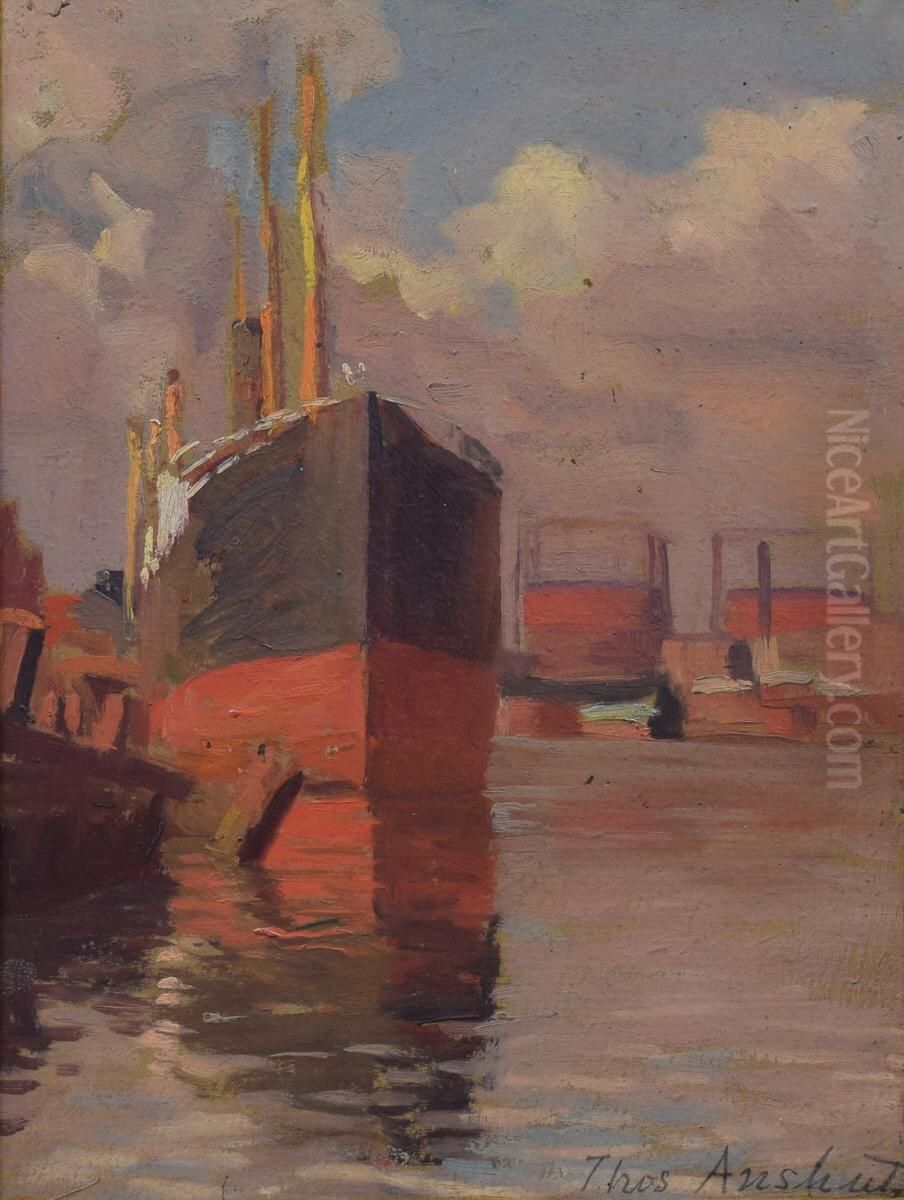 Tanker in Dock, Port Richmond Oil Painting by Thomas Pollock Anshutz