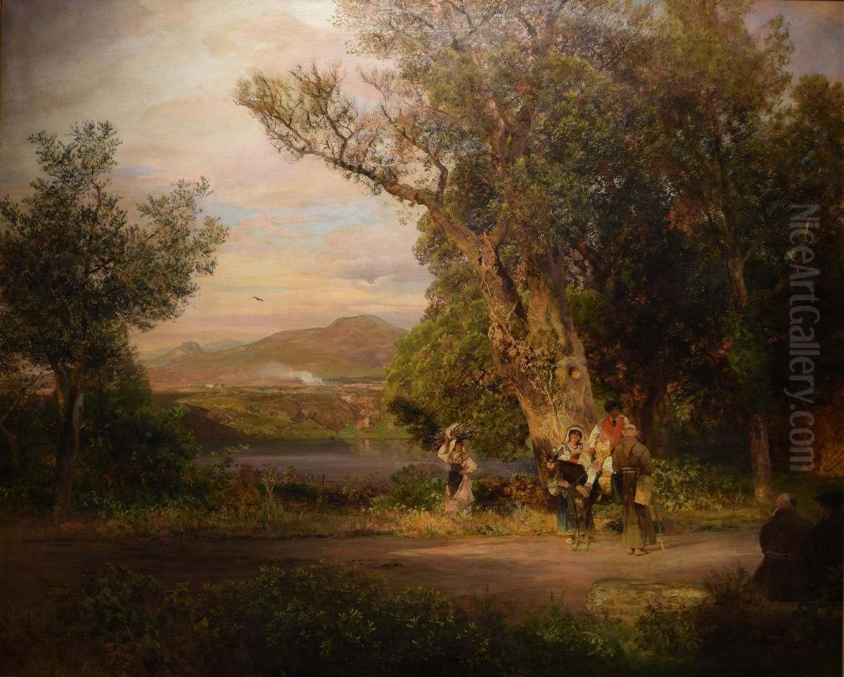 At Lake Nemi Oil Painting by Oswald Achenbach