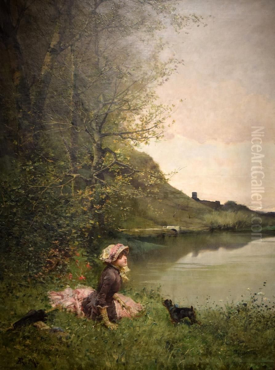 Landscape with Woman and Dog Oil Painting by Raimundo de Madrazo y Garreta