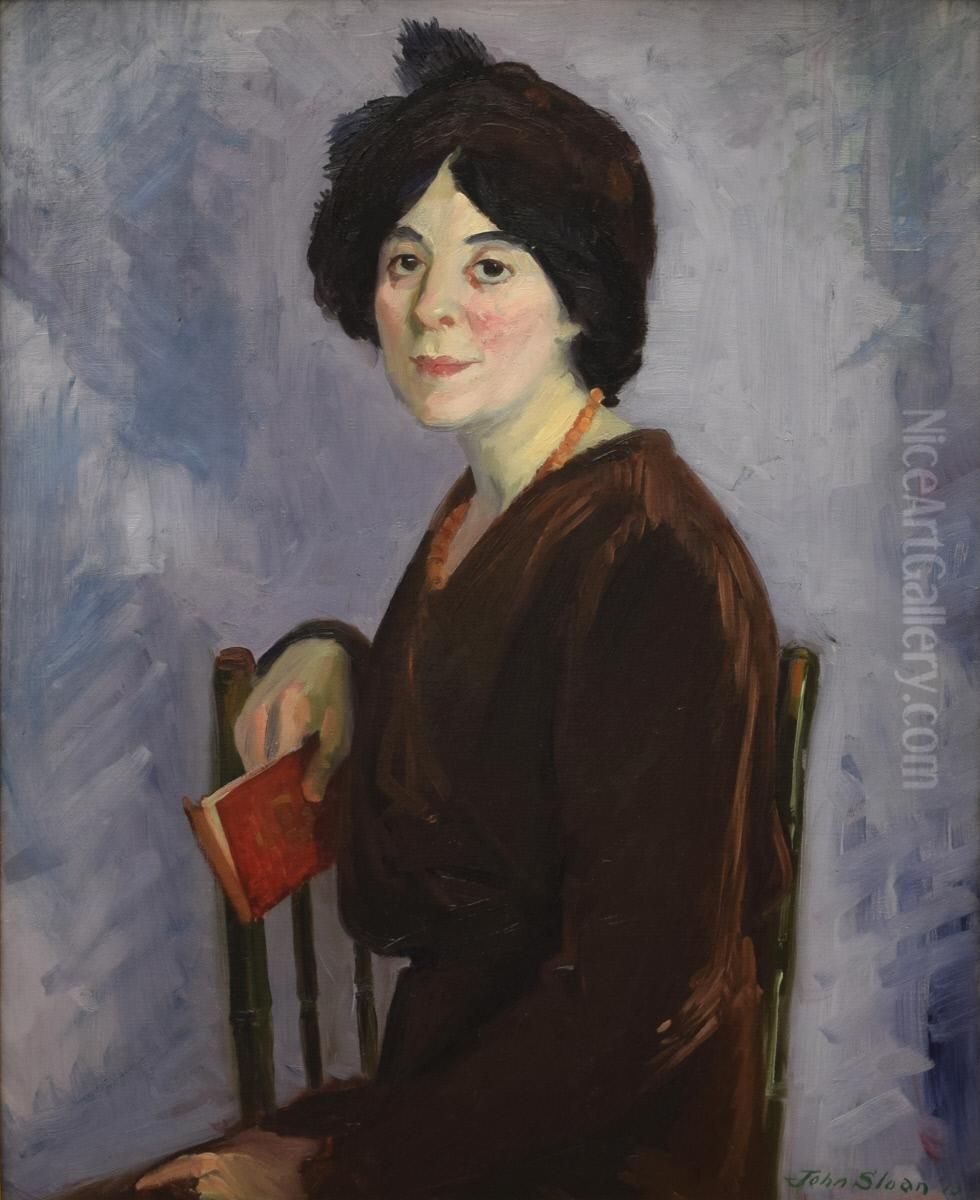 Henrietta with Red Book Oil Painting by John Sloan